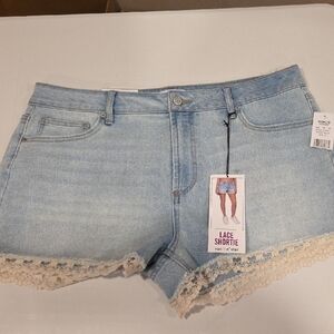Vanilla Star Light Blue Lace Trim Shortie Shorts SIZE 31/13